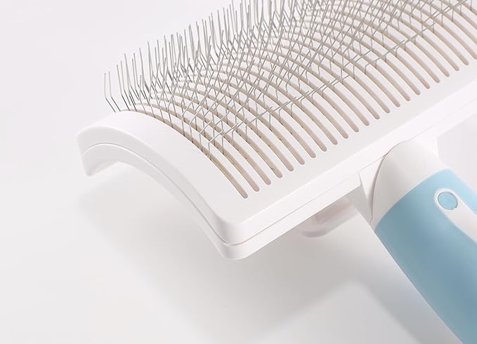 Dog Self-Cleaning Slicker Brush with One Button Fur Removal Deshedding Brush for Dogs and Cats with Medium or Long Hair Remove Loose Undercoat Blue