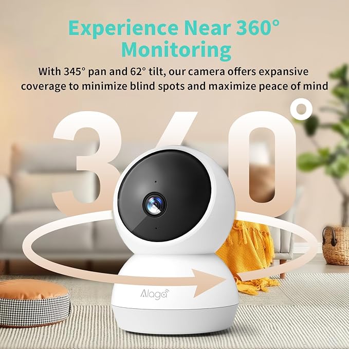 2K Indoor Security Camera, AI Human & Pet Motion, 2.4/5 GHz, 360° Pan Tilt, Night Vision, 2 Way Audio, Compatible with Alexa & Google Assistant (32GB TF Card)