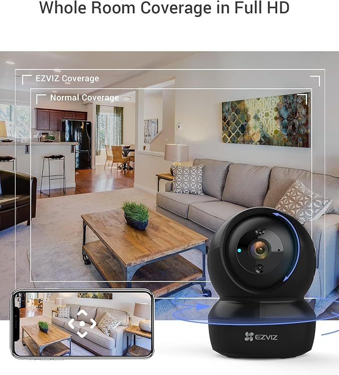 EZVIZ 360° Pan/Tilt WiFi Security Camera Indoor, Cameras for Home Security, Baby Monitor with Camera and Audio, Pet Camera with Phone App, Night Vision, Motion Detection, 2-Way Audio (C6N Black)