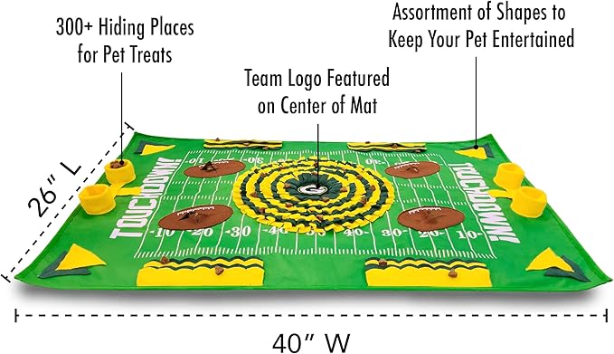 NFL Green Bay Packers Dog Snuffle Mat – Interactive Pet Slow Feeder, Football Field Design Food Puzzle Toy for Dogs & Cats, Foraging Activity Mat for Smarter Feeding