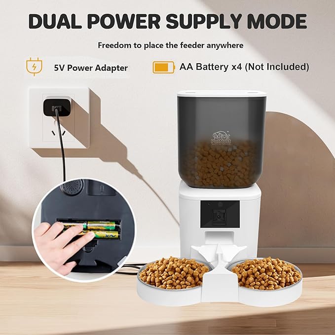 8L Automatic Cat Feeder with Camera – Automatic Dog Feeder Large Breed, Dual Bowl WiFi Cat Food Dispenser, Pet Food Dispenser with Tuya App Control, Night Vision, Voice Control, Timed Meals