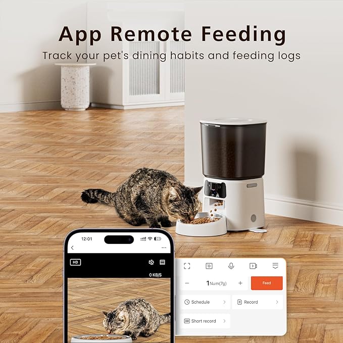 Automatic Cat Feeder with Camera, 4L WiFi Smart Pet Feeder with APP Control, 1080P HD Video, Night Vision,Voice Call, Motion Detection, Dual Power Supply, Stainless Steel Bowl,Supports 5GHz/2.4GHz
