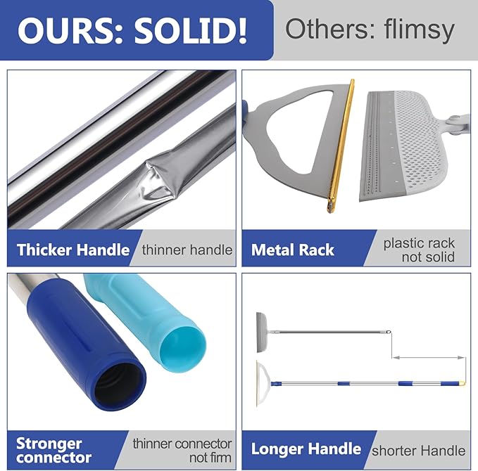 12”Wide Large Metal Carpet Rake Pet Hair Removal Broom, 54" Thicker Handle Low Pile Carpet Brush, Dog Cat Pet Hair Remover, Embedded Fur Pro Clean Removal Tool, Rug Couch Stair Scraper