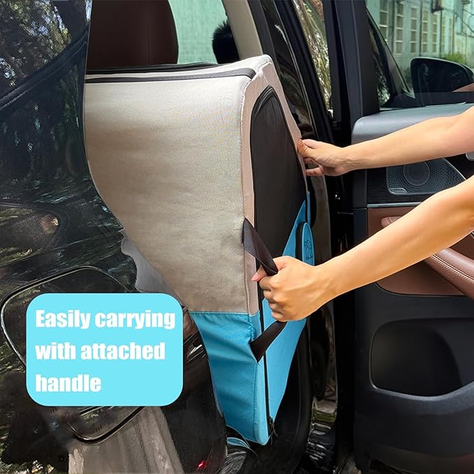 Large Portable Pet Crate for Car Travel, 24"x22"x25" Foldable Dog & Cat Carrier with Secures Seatbelt & Headrest Strap, Oxford Soft-Sided Pet Kennel with Removable Bed for Medium & Large Pet