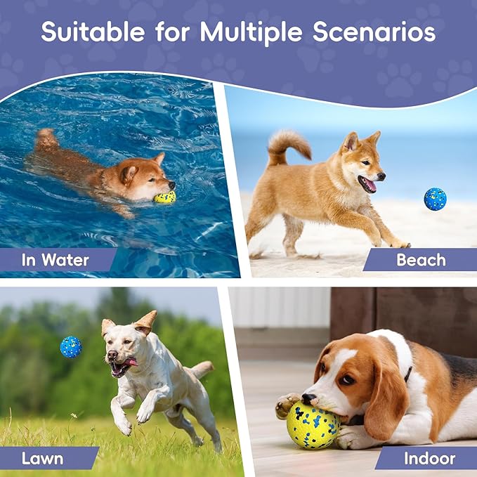 Dog Balls Tennis Balls for Dogs, Dog Toys for Aggressive Chewers, Durable Rubber Teething Chew Toys Water Floating Ball, Interactive Fetch Ball for Large Medium Small Dogs, Pets