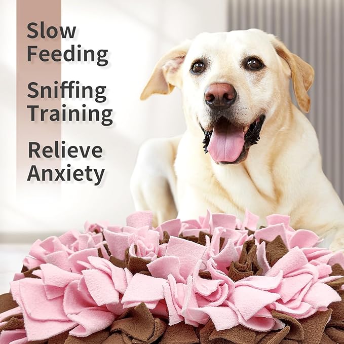 Pet Snuffle Mat for Dogs, Dog Feeding Mat, Nosework Training Mats for Foraging Instinct Interactive Puzzle Toys (Brown&Pink)