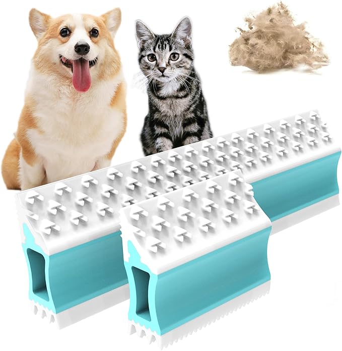 4IN1 Pet Hair Remover, Dog/Cat Fur Removal Tool - Design to Uproot and Clean Embedded Pets Hair in Carpet, Couchs, Cat Trees, Portable Fur Cleaning for Car Interior, Mini + Mega