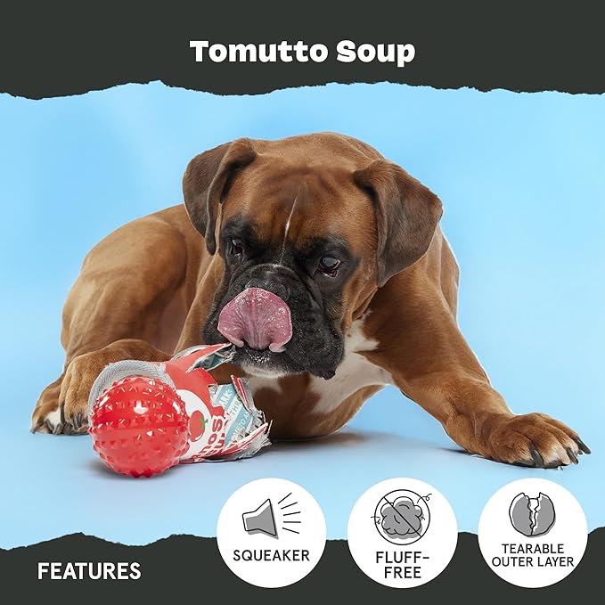 Barkbox Tomutto Soup Dog Toy for Large Super Chewers – Durable with Hidden Surprise Toy Inside for Extra Fun and Engaging Playtime