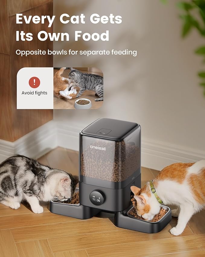 oneisall Automatic Cat Feeders 2 Cats, 20 Cups/5L Cat Auto Feeder, Automatic Cats Food Dispenser for Small Pets Indoor, Timed Pet Feeder for Dry Food