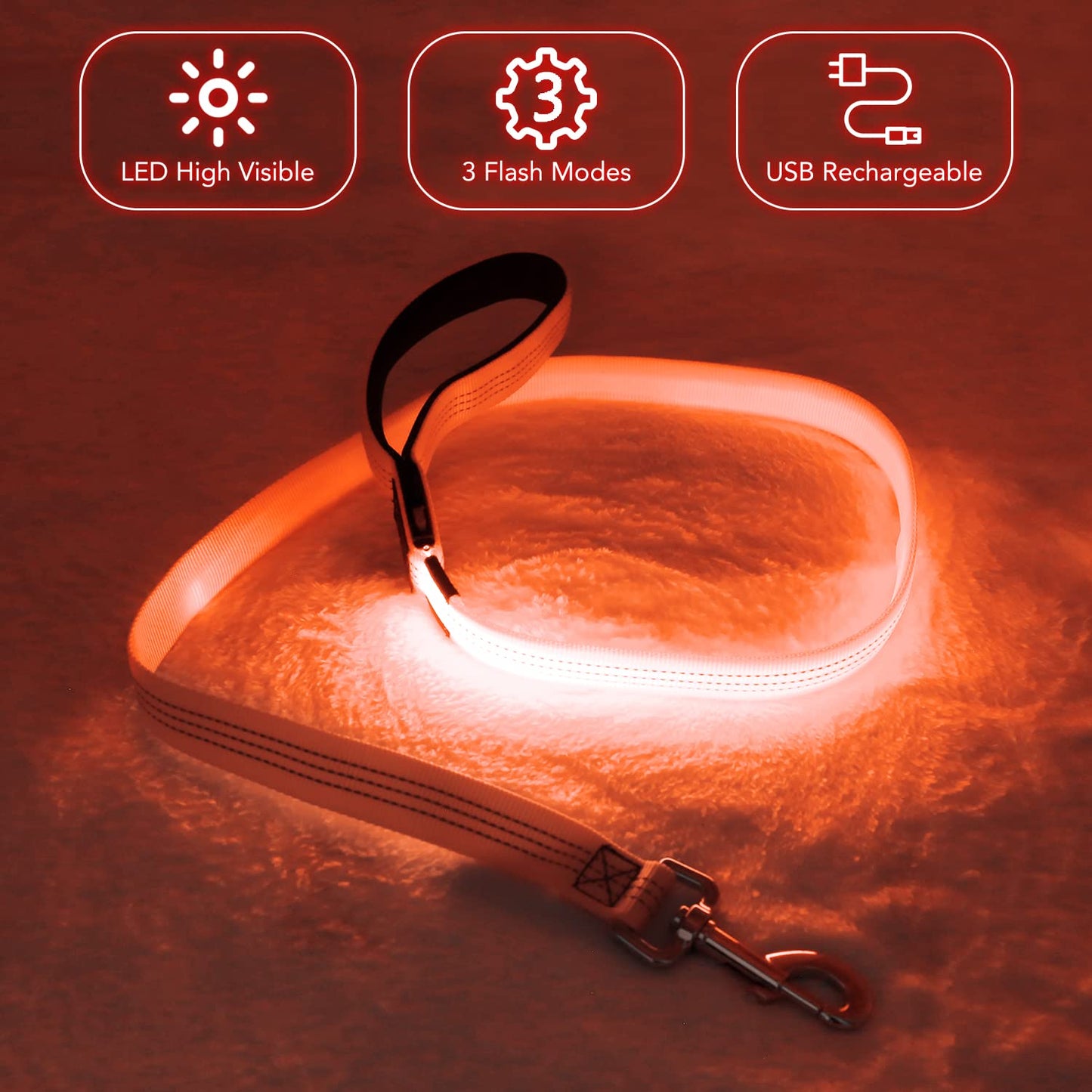 BSEEN LED Dog Leash, Reflective Light Up Dog Leash Rechargeable Glowing Pet Lead Safety Dog Lights for Night Walking (4 Ft, Reflective Orange)