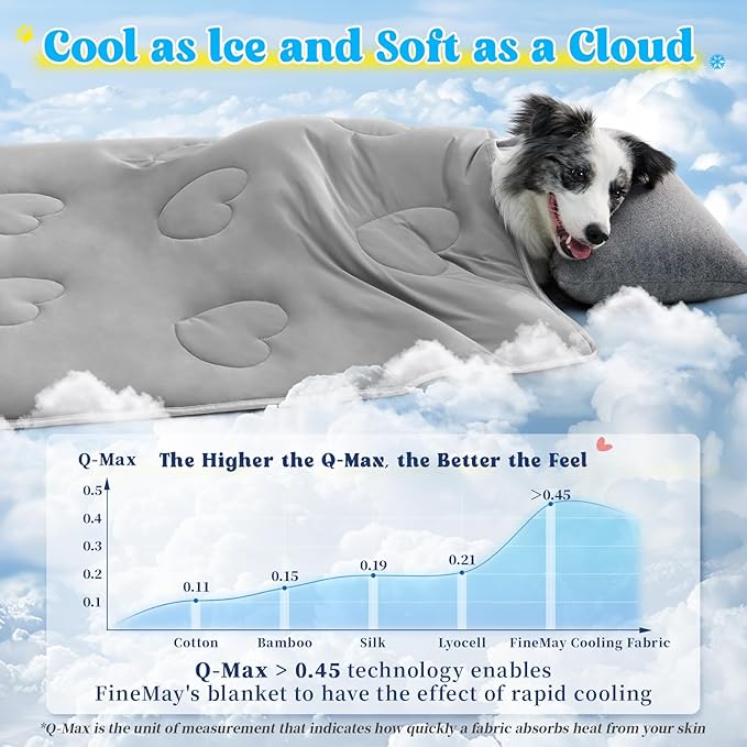 Cooling Blanket for Dogs, Lightweight & Durable Dog Cooling Mat, Q-MAX>0.45 Soft Breathable Pets Comforter for Couch, Bed & Car Essential - Light Grey 25x40 Inches