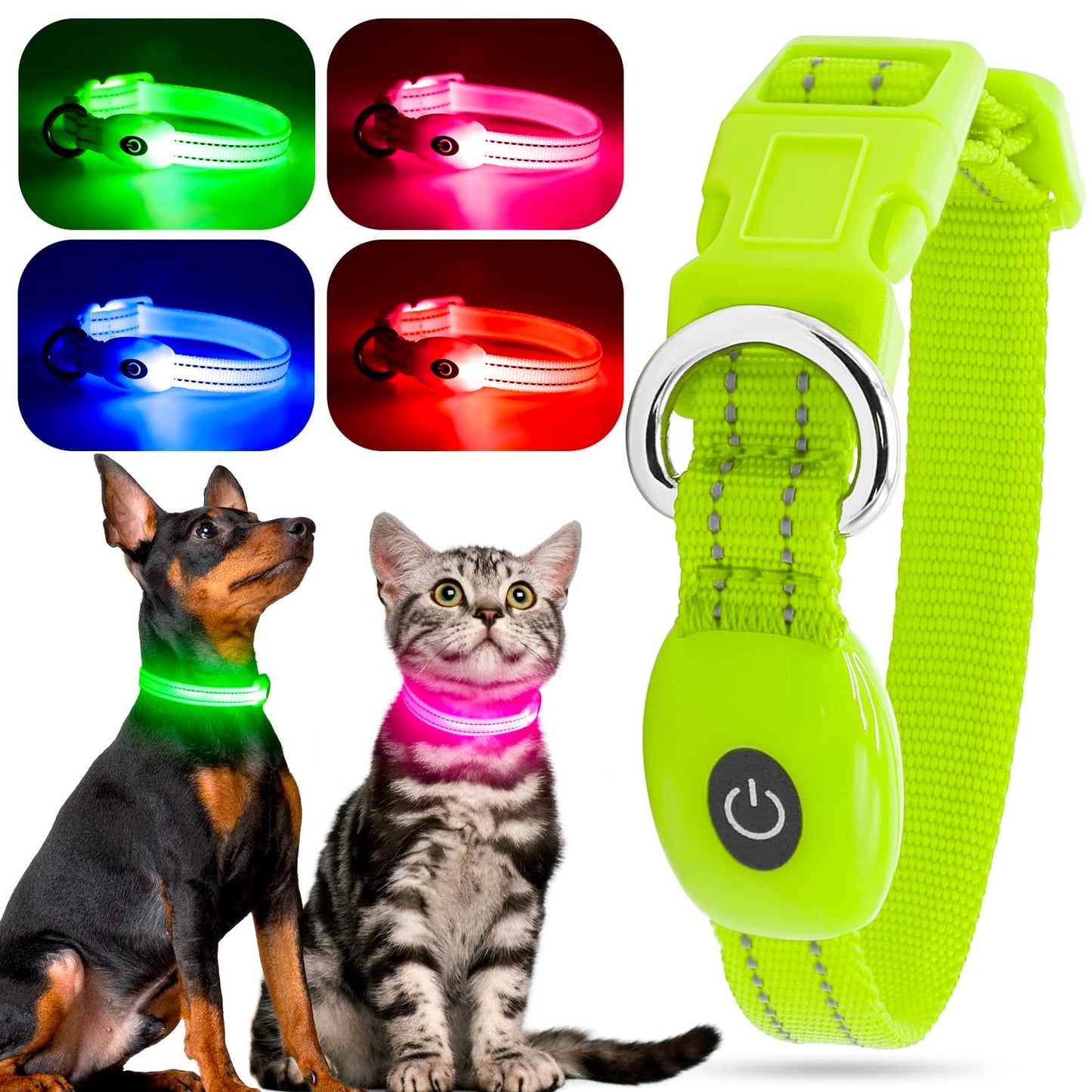 YFbrite Light up Dog Collars, USB Rechargeable LED Dog Collar, Adjustable LED Cat Collar, Durable Flashing Collar for Cats, Puppy, Small, Medium, Large Dogs (Green, XS)