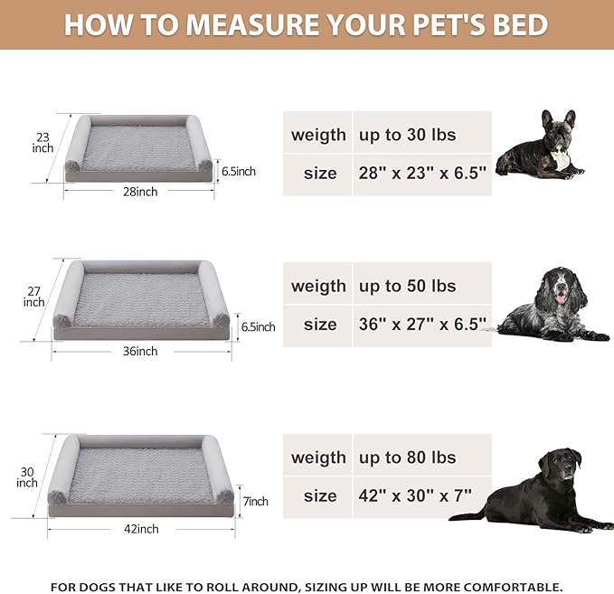 BFPETHOME Dog Beds for Large Dogs, Orthopedic Dog Bed for Medium Large Dogs,Big Waterproof Couch Pet Bed with Removable Washable Cover