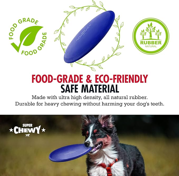 SuperChewy Tough Flying Disc Toy | Lifetime Replacement | Strong Natural Rubber | Great Dog Fetch Toys | Rubber Disc Toy for Dogs | Ultra Durable Chew Toys for Aggressive Chewers | for All Breeds