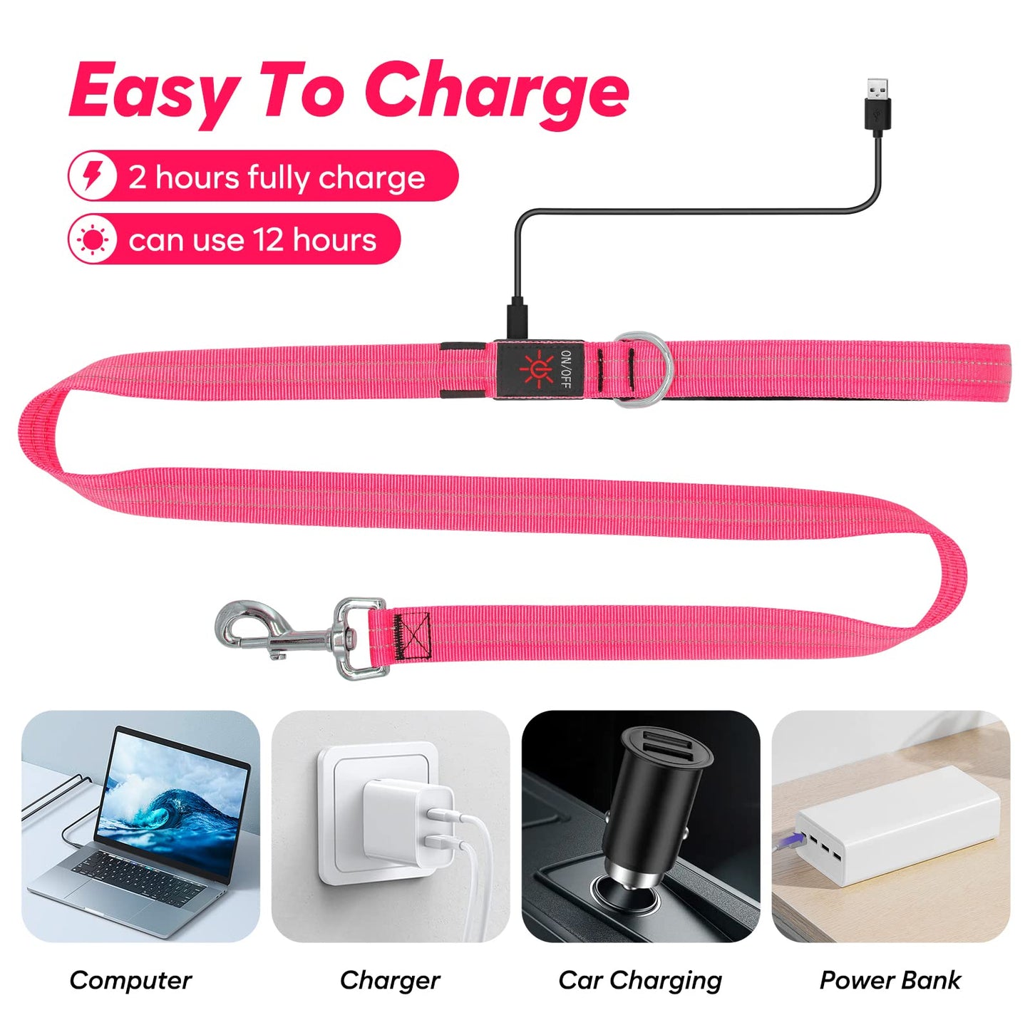 KOSKILL 4 Ft Led Dog Leash, Rechargeable Light Up Dog Leash Waterproof, Safety Glow in The Dark Dog Leash for Night Walking, Nylon Reflective Leashes with Padded Handle for Small Medium Large Pets