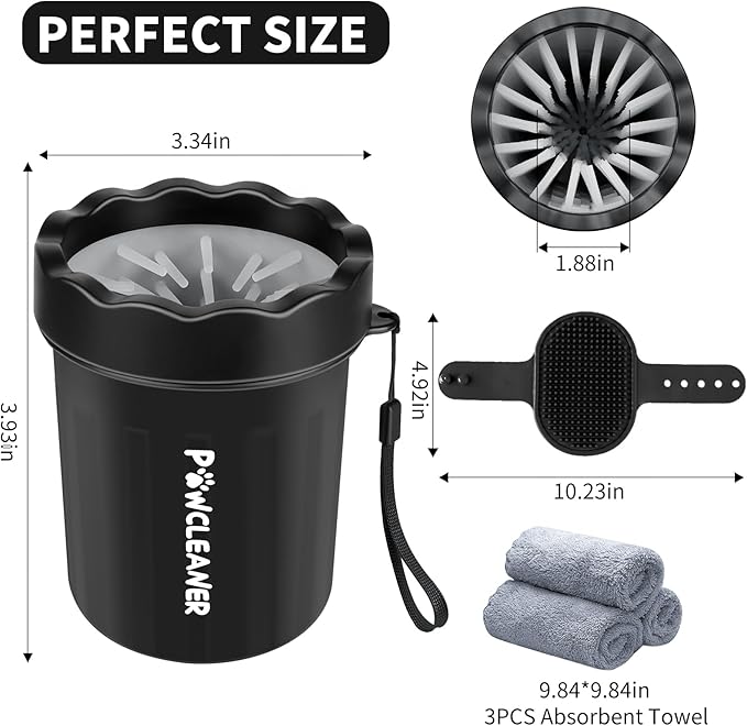 Dog Paw Cleaner, Washer, Muddy Pet Foot Cleaner for Small Medium Large Breed Dogs/Cats (with 3 absorbent towel) (Black, Small)