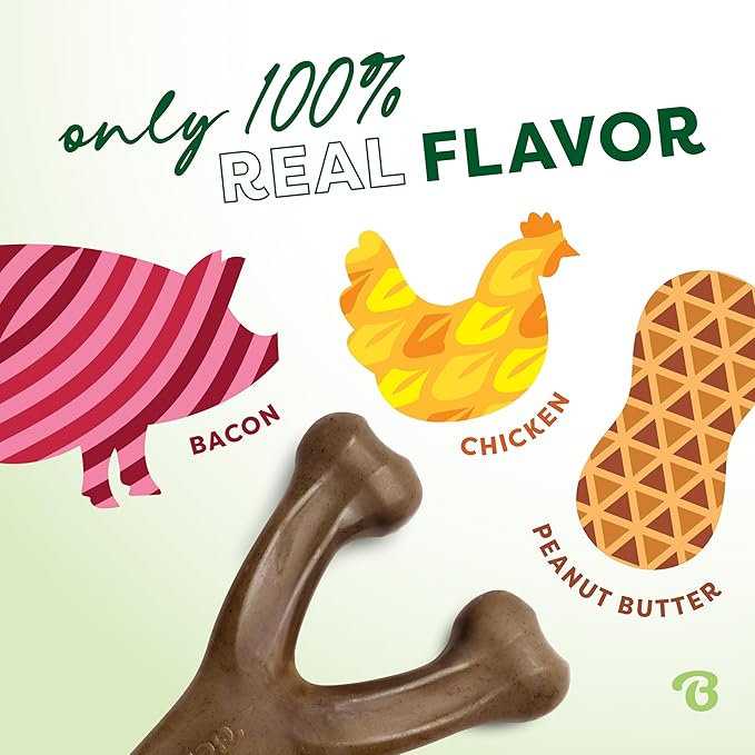 Benebone Large 3-Pack, Wishbone Durable Dog Chew Toy for Aggressive Chewers, Real Bacon, Chicken, Peanut Butter, Made in USA, Variety Pack