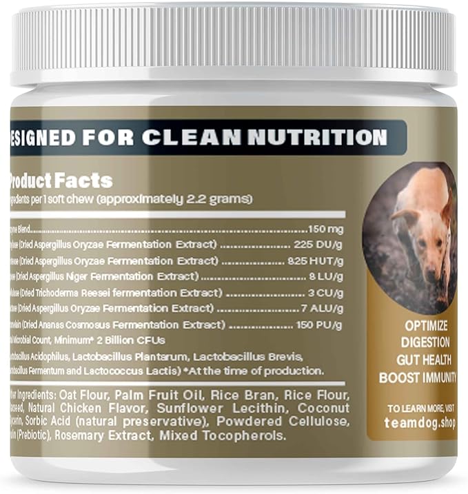 TEAM DOG Probiotic Chews for Dogs | Digestive Enzymes & Dog Probiotics for Yeast, Itchy Skin and Itchy Ears | for Allergies & Sensitive Stomachs | Promotes Digestive & Gut Health for Dogs | 120 Count