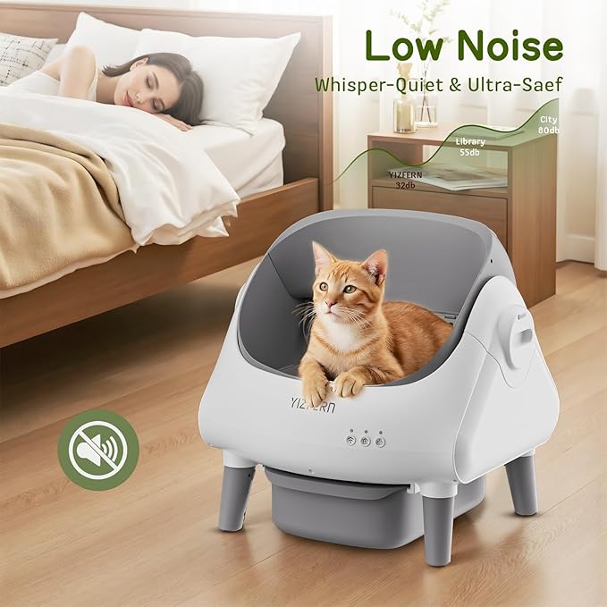 Self Cleaning Litter Box for Multiple Cats, Automatic Cat Litter Box with App Control, Open Top Design, Safety Protection, Ultra-Quiet, Includes Waste Bags, Large Waste Bin, & Brush (White)