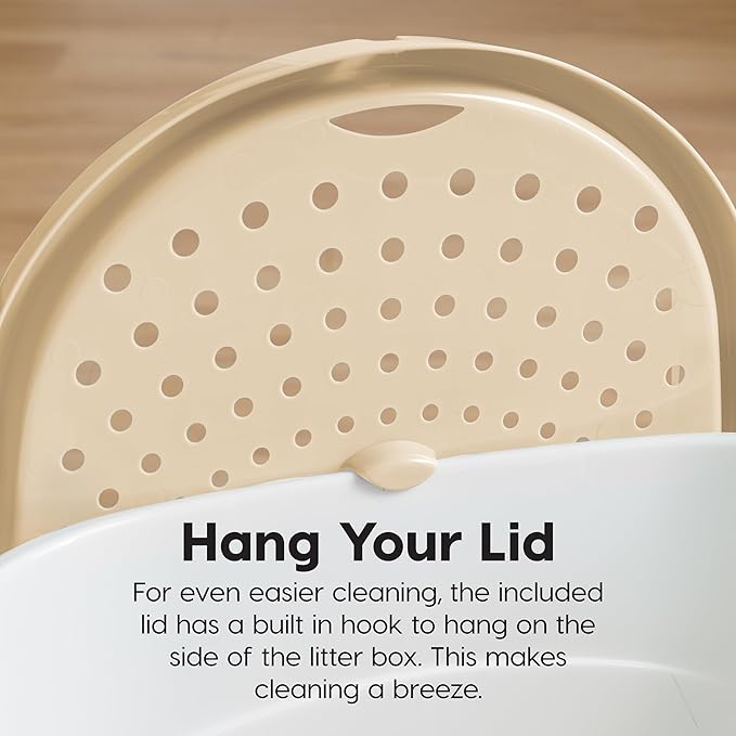 IRIS USA Top Entry Cat Litter Box, Large Enclosed with Litter Catching Lid and Scoop, Dog Proof, Cat Litter Box, White/Beige