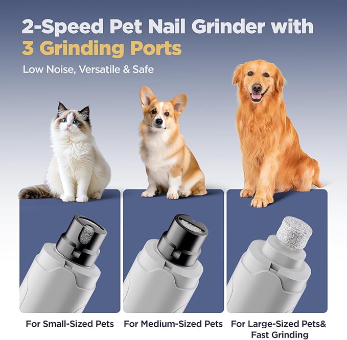 YGGDRA Dog Nail Grinder Upgraded - Professional 2-Speed Super Quiet and Low Vibration Electric Pet Nail Grinder with LED Lights - Painless Paws Grooming & Smoothing for Small to Large Dogs