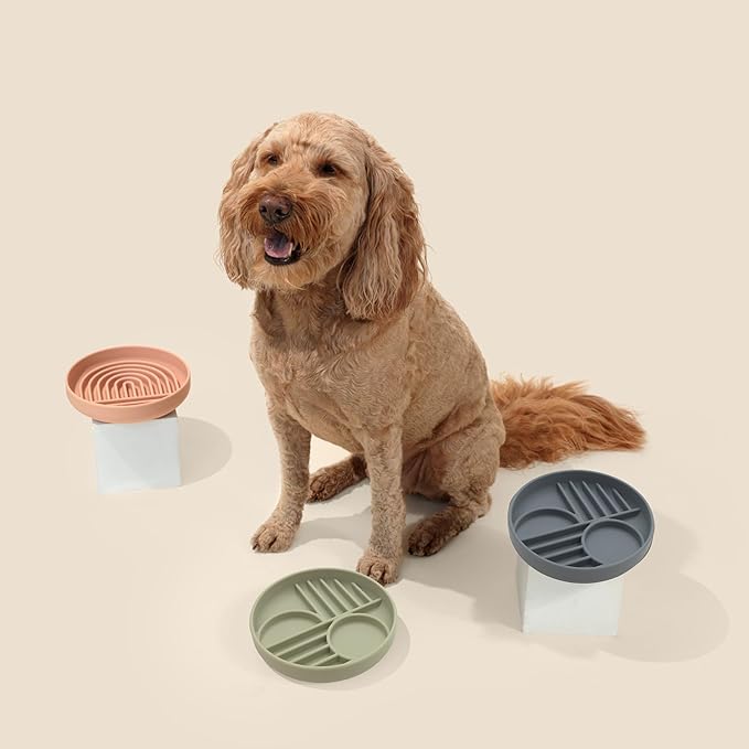 The Slowdown Bowl Silicone Slow Feeder for Dogs & Puppies, Slow Eating Modern Lick Mat Design Reduces Gulping, Fits 2 Cups 7.5” Across x 1.5” Tall, Mealtime Challenge, Medium-Blush