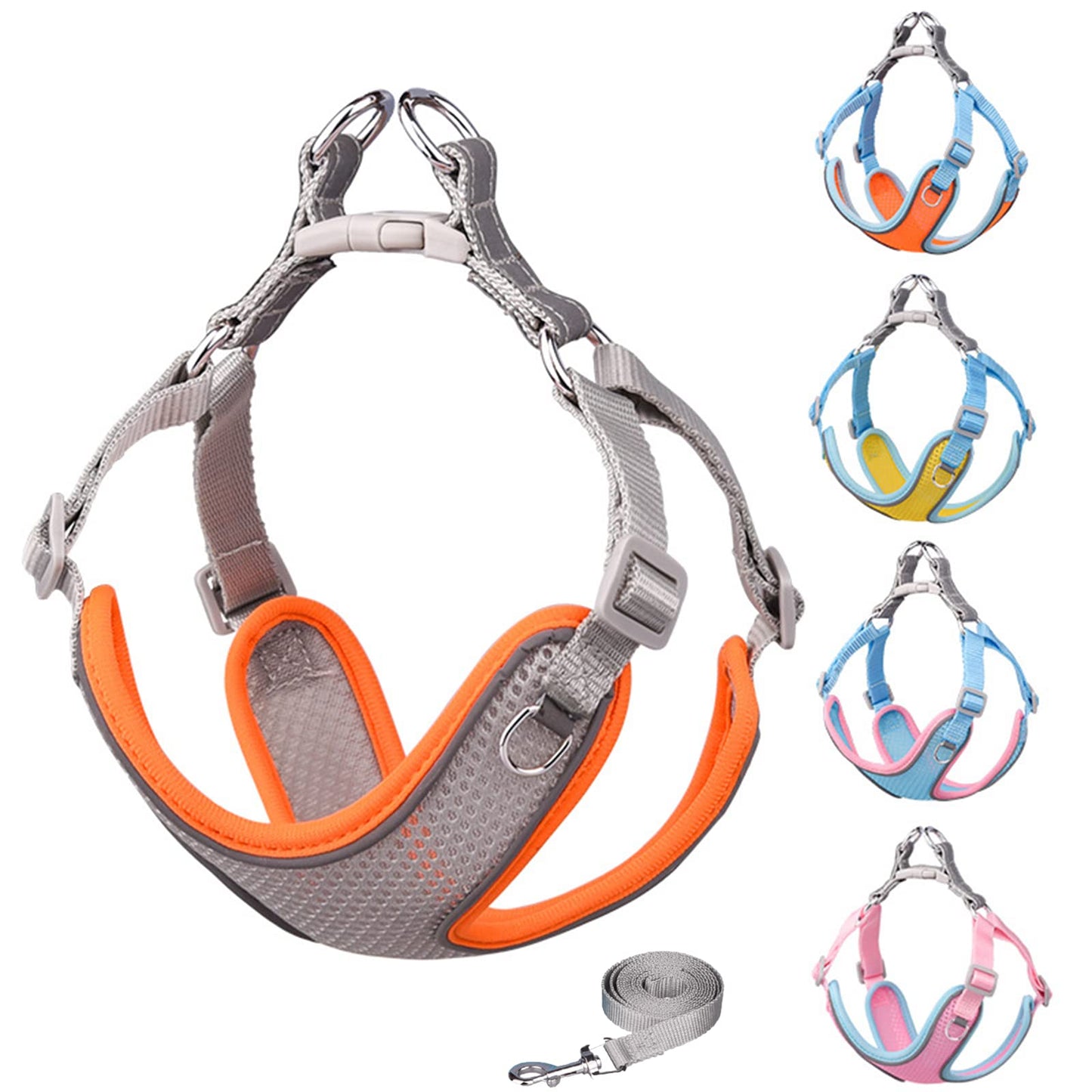 MAKASI Dog Harness No Pull with Leash Set, Reflective Pet Harness with Breathable Mesh Easy Control Front Clip for Small Medium Large Dogs (XX-Small, Grey)
