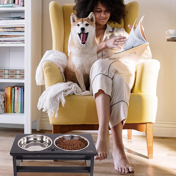 HTB Elevated Dog Bowls,Raised Dog Bowl Stand with 2 Stainless Steel Bowls,Elevated Raised Dog Bowls for Large Medium Small Sized Dogs