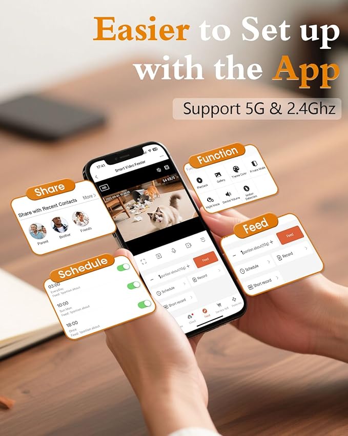 Yakry Automatic Cat Feeder with Camera - 5G WiFi Easy Setup App Control Cat Dry Food Dispenser with Stainless Steel Bowl, 17 Cups, HD 1080P Video with Night Vision for Small Pets Indoor