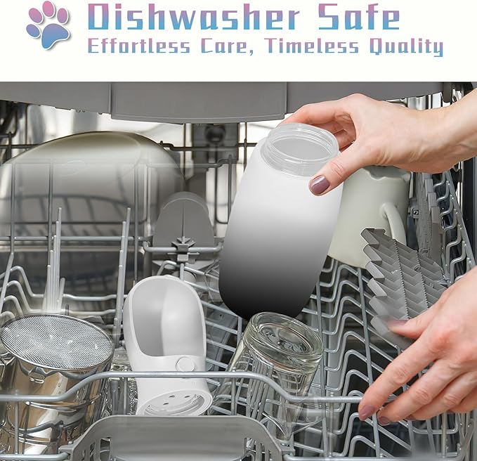 Portable Dog Water Bottles, 2-in-1 Food Grade Pet Water Bottle with Food Container, Large Capacity Dog Water Dispenser, Outdoor Dog Accessories for Camping, Dog Gifts (19Oz, Black&White)