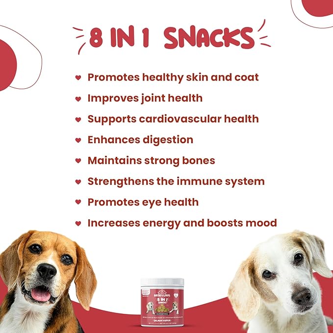 Multivitamin Treats for Dog Supplement 8 in 1 Vitamins Support Joint Digestion Antioxidant- Improves the Immune System Skin & Coat with Glucosamine for Dogs and Omega Fish Oil Salmon Flavor (90 Chews)