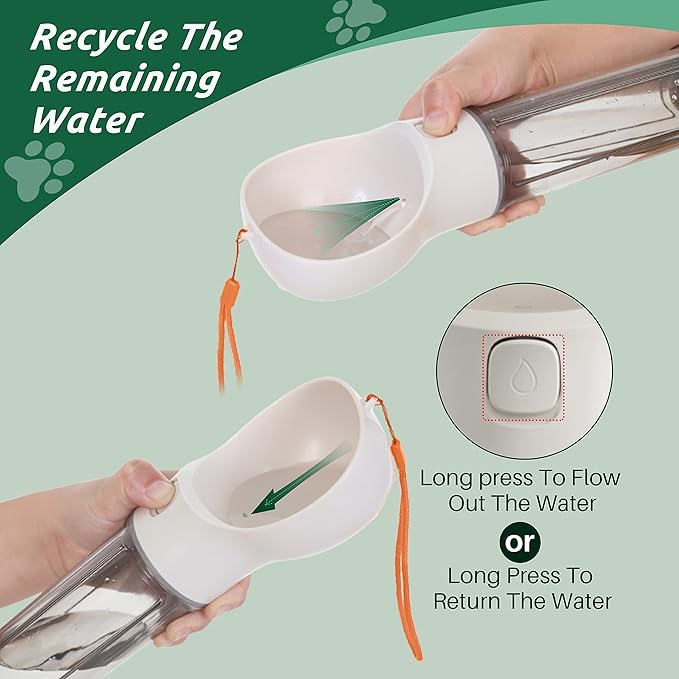 PUPIHOM17OZ 3 in 1 Portable Dog Water Bottle, Outdoor Dog Water Dispenser with Poop Bag, Pet Travel Water Bottle Dispenser with Drinking Feeder and Food Container for Dogs Walk Travel, Length 15.55"