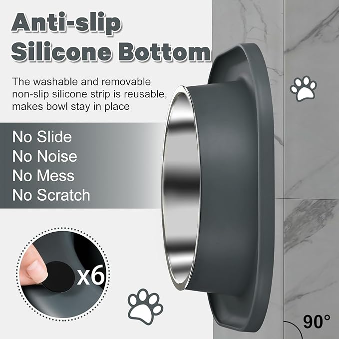 Automatic Cat Water Feeder and Food Bowl, Gravity Stainless Steel Cat Waterer Set for Small Medium Kitten Puppy Pets(1 Gallon + 12oz,Grey)