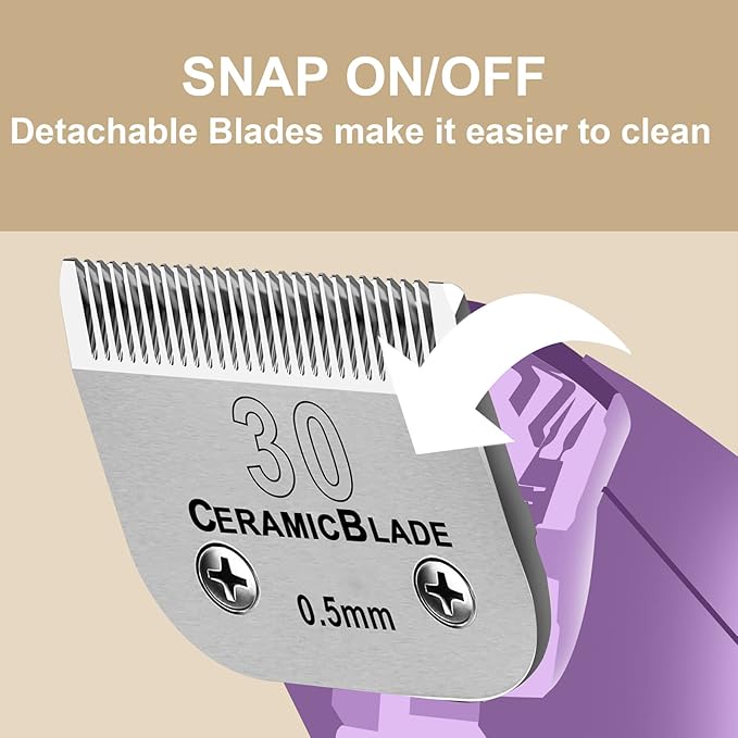 2 Pack Detachable Pet Dog Clipper Blades, Compatible with Andis,Most Oster A5, Wahl KM Series Clippers,Made of Ceramic Blade & Stainless Steel Blade(#30 Blade 1/50-Inch 0.5MM Cut Length)