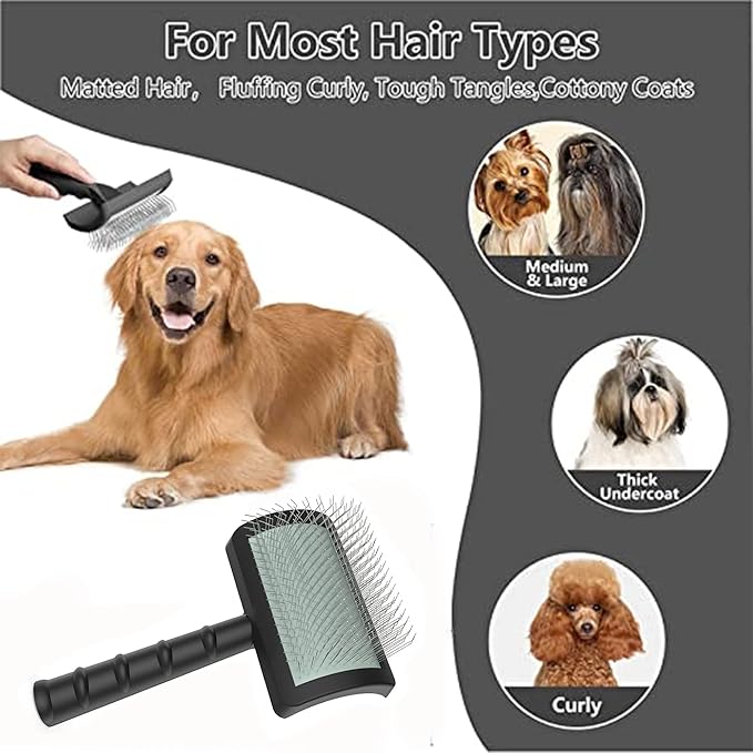 Large Slicker Brush for Dogs,Cats,Extra Long Pin Shedding Brush for Long Haired Dog,Cat, Pet Grooming Wire Brush for Thick Undercoat Curly Hair,25mm(1"),Black