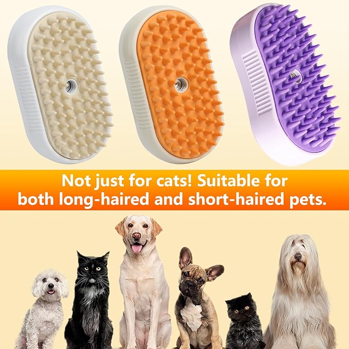 4 in 1 Cat Steam Brush for Shedding, Rechargeable Pet Steam Brush, Massage, Cleaning, Shedding & Combing Multifunctional Hair Removal Comb for Cats Dogs (Purple)