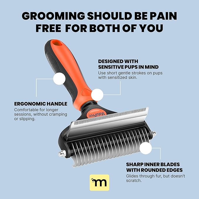 MalsiPree Dog Brush for Shedding - 2 in 1 Undercoat Rake Deshedding Tool for Medium to Large Double-Coated Dog Grooming - Pet Dematting Comb - Pet Deshedder (Orange) - Deshedding Brush