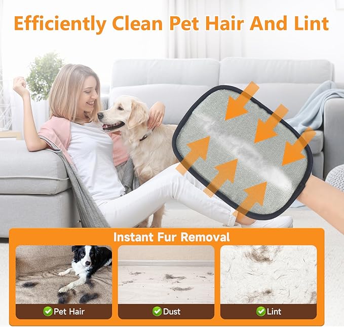 2 Pcs Pet Hair Removal Glove for Cats & Dogs,Electrostatic Pet Hair Gloves Pet Hair Remover Gloves,Reusable Pet Hair Remover Tool,Cat Grooming Gloves For Couch Clothes Carpet Car Seat,9.45 *7.1 in