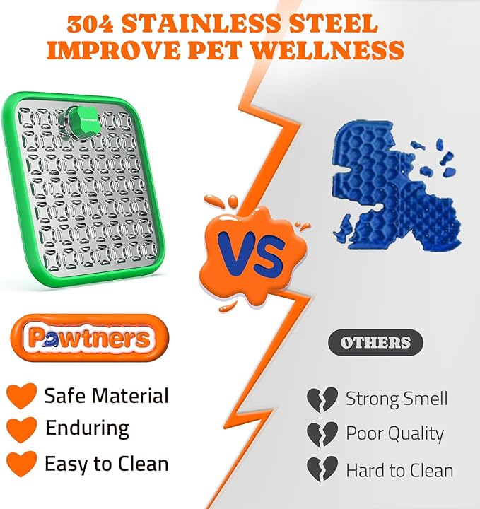 Stainless Steel Large Lick Mat: Dog Lick Mats for Large Dogs, Cat Licking Pads for Crate Boredom & Anxiety Reduce, Slow Feeding, Cat Slow Feeder Mat with a Spatula, Scrubbing Brush, Green