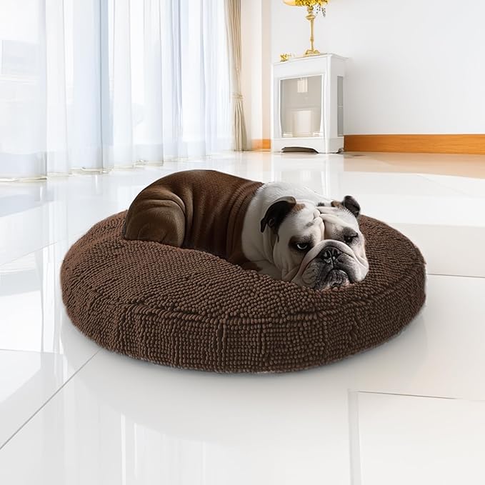 Muddy Mat® Cloud K-9 Bed for Dogs & Cats, Soft & Relaxing Donut Dog Bed, Chenille Material, Removable Cover, Washable & Dryer Safe–Brown Small(25'x25')