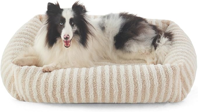 MIXJOY Dog Bed Large Size, Washable Large Dog Beds with Removable Cover, Rectangle Pet Beds for Big Dogs, Soft Warming Calming Pet Bed with Non-Slip Bottom, 36"x27"x8", White