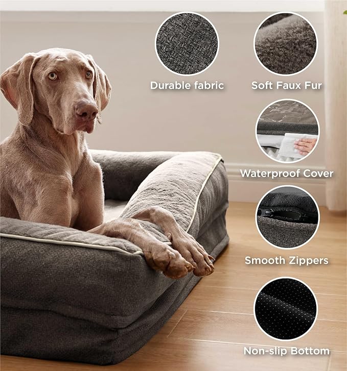 Made4Pets Orthopedic Dog Bed for Extra Large Dogs, Supportive Foam XL Pet Bed Sofa with Washable Removable Cover, Waterproof Large Dog Couch Bed, Non-Slip Bottom and Egg-Crate Foam, Brown