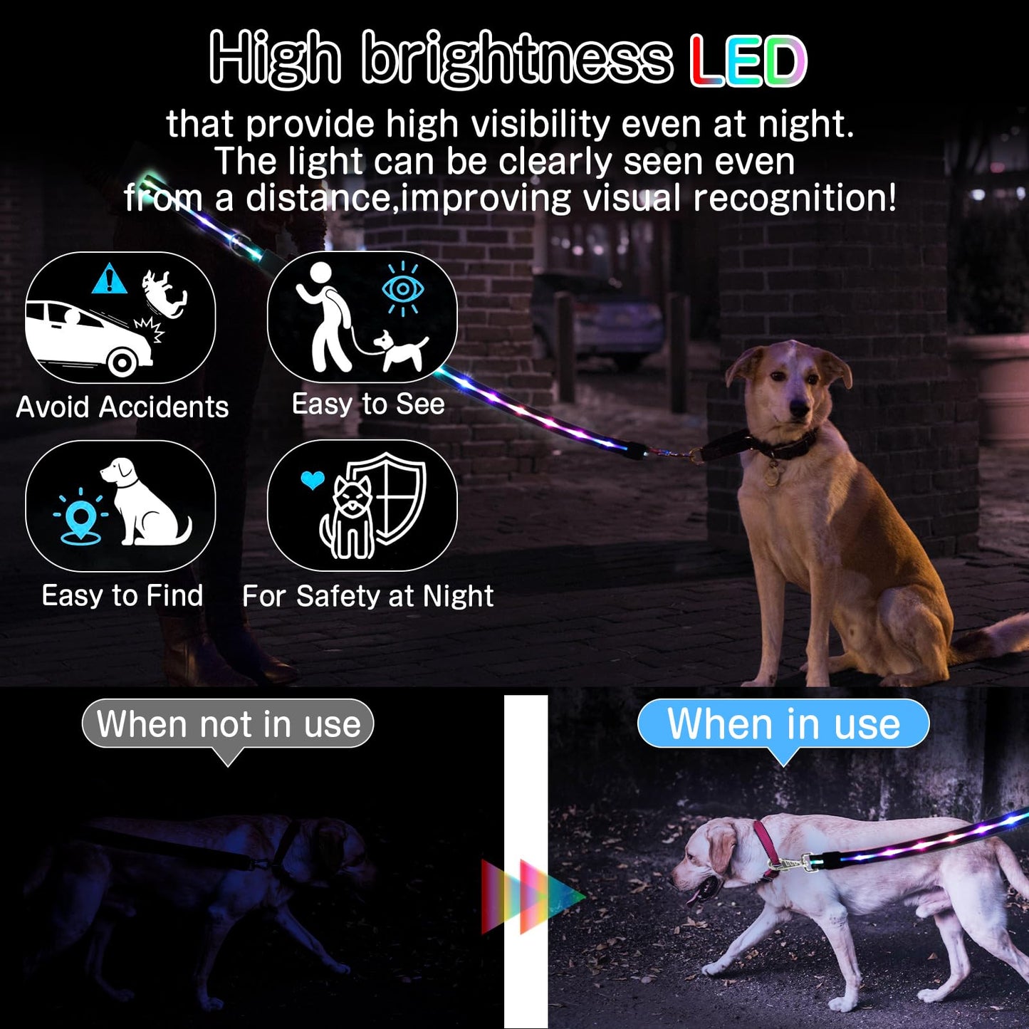 2025 Upgrade 4 Ft Led Dog Leash, 12 Lighting Modes Light Up Dog Leash Rechargeable - 4 Ft Lighted Dog Leashs for Night Walking Safety Glow in The Dark, Silicone Dog Leashs for Small Medium Large Dogs