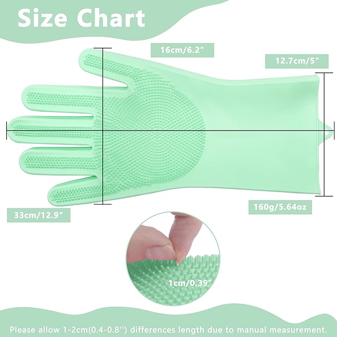 Pet Grooming Gloves—Heat Resistant Dog Washing Gloves with High-Density Teeth, Dog Bath Scrubber with Enhanced Five Finger Design, Silicone Gloves for Dogs and Cats Bathing, Massage (Green)