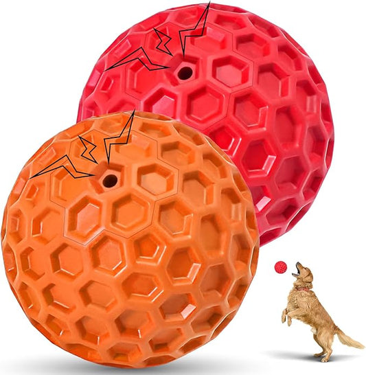 2 Pack Indestructible Squeaky Dog Balls for Aggressive Chewers, Durable Rubber Chew Toys for Teething, Anxiety Relief Perfect for Large, Medium Breeds, Indoor Outdoor Use
