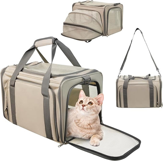Cat Carrier Soft, TSA Airline Approved Pet Carriers, Expandable Dog Carrier for Travel, Soft Sided Collapsible Pet Travel Carrier for Cats and Small Dogs, Grey