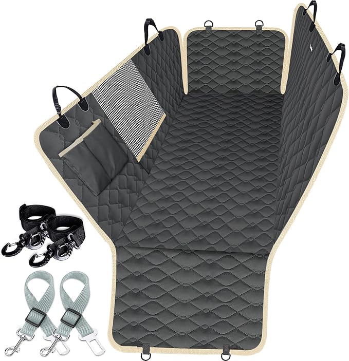 Lassie Dog Car Seat Covers for Back Seat, Waterproof Dog Car Hammock with Mesh Window Durable Scratch Proof Nonslip Pet Carseat Covers Universal Fit Protector for Cars, Trucks & SUVs