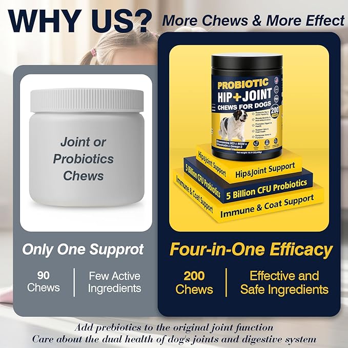 Hip and Joint Supplement for Dogs Dog Probiotics Glucosamine Chondroitin MSM Chew for Dog Arthritis Pain Relief Extend Joint Care, Probiotic for Digestive/Gut Health for Large/Small/Senior Breed Dogs
