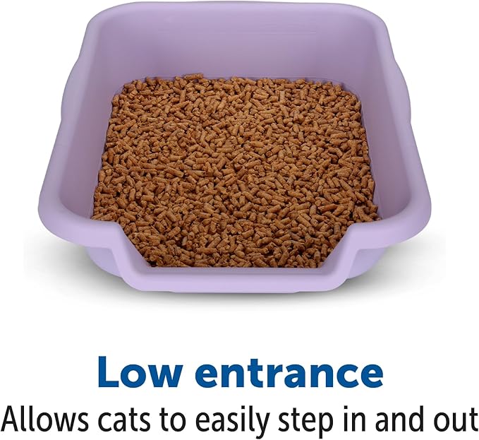 KittyGoHere Senior Cat Litter Box 1 Pack, Small Storybook Lavender Low Entrance Kitty Litter Box, Perfect for Senior and Arthritic Cats, Made in USA – Includes Long-Handle Jumbo Scoop