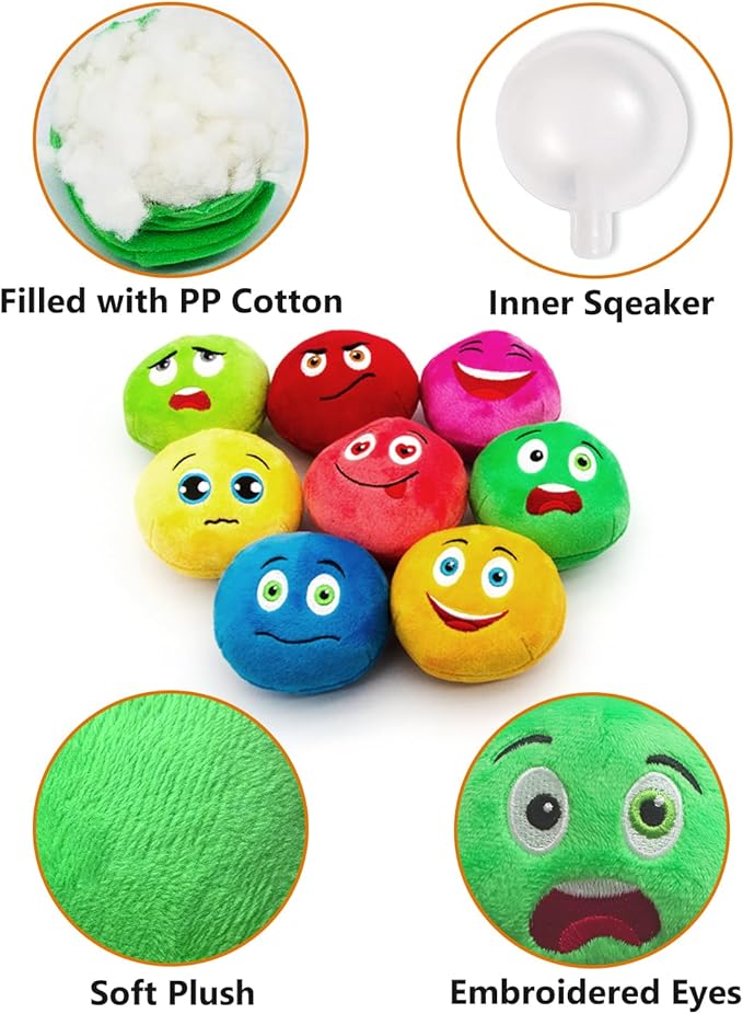 Squeaky Dog Toys, Stuffed Plush Puppy Toy Balls to Keep Them Busy, (4 Pack) Interactive Funny Pet Ball with Squeaker for Puppies Small Breed Medium Dogs